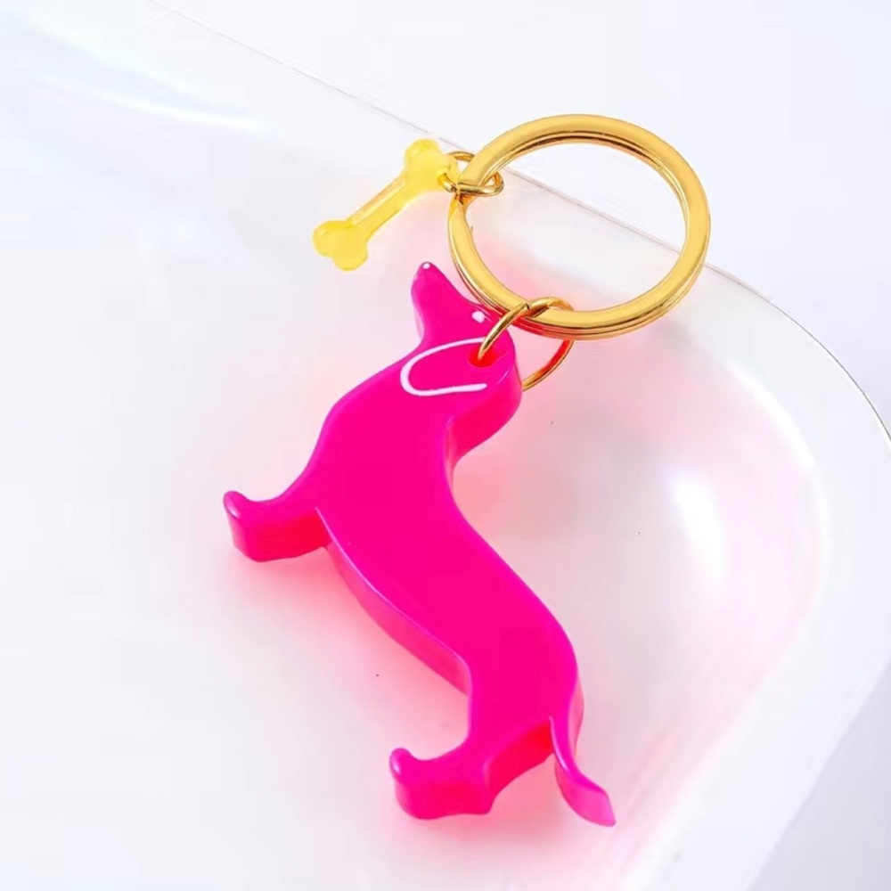 Pink Vibrant Plastic Dachshund Key Chain Gift